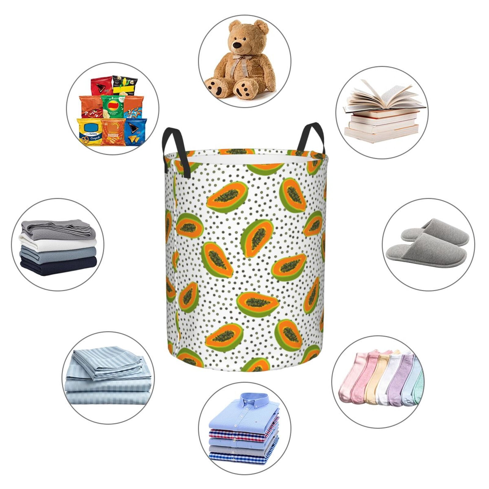 Large Laundry Basket with Handles - green Papaya polka dots Kids Baby Dirty Clothes Laundry Hamper for Bedroom Aesthetic