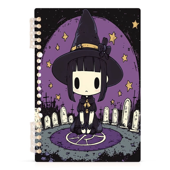 Cute Witch Tombstones Star Notebooks 1-subject Journal 60 Sheets A5 College Ruled Paper Detachable Ring 8.3"x5.7"