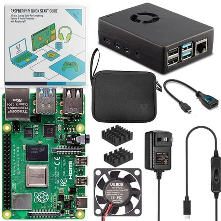 Vilros Raspberry Pi 4 8GB Basic Starter Kit with Fan Cooled Heavy Duty Aluminum Alloy Case Black Case