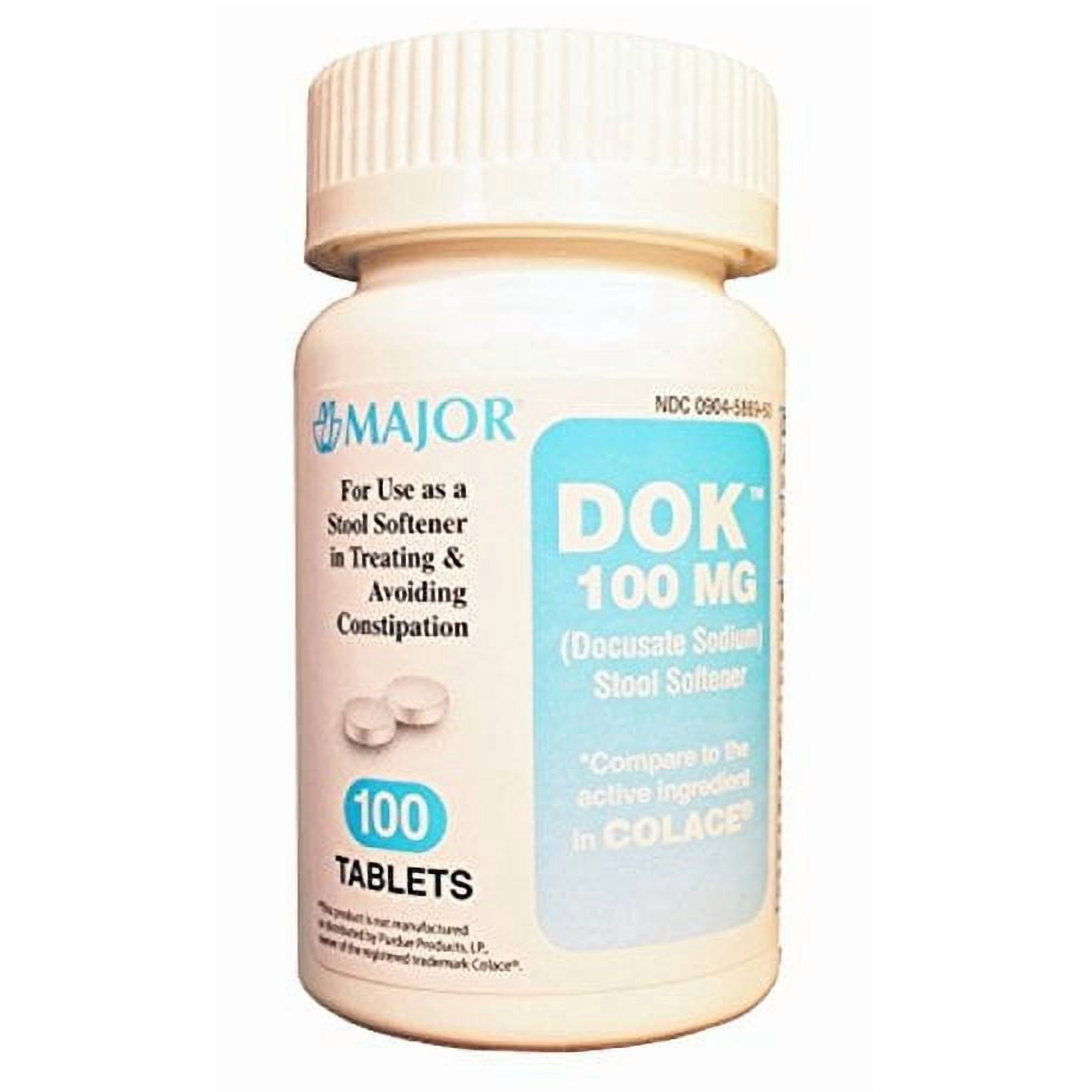 Major DOK Docusate Sodium Tablets, 100 mg, 100 Count