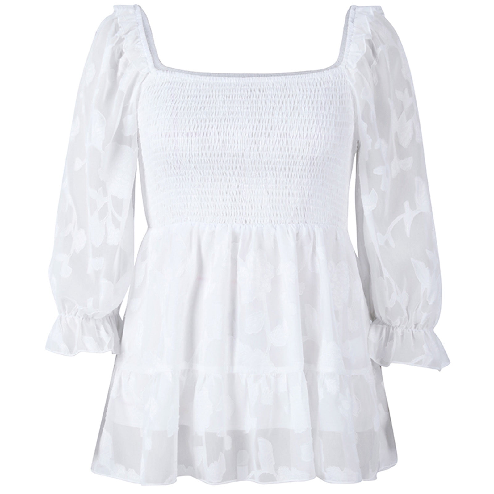 Hfyihgf Women's Summer Square Neck Smocked Babydoll Tops 3/4