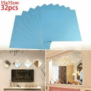 32Pcs Mirror Tiles Wall Sticker Square Self Adhesive Stick On DIY Home Wall Decor