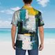thumbnail image 4 of Fotbe Abstract Brushstrokes Green Blue Camisa Hawaiana para Hombre Unisex – Camisa Casual de Verano con Botones de Manga Corta de Algodón y Lino,Medium, 4 of 7