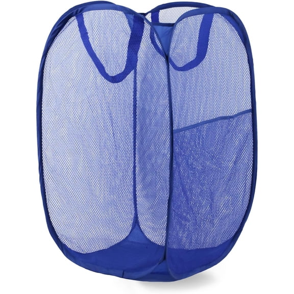 Pop Up Laundry Hamper, Mesh Laundry Basket Collapsible, Foldable Hamper for Travel and Storage (Blue)