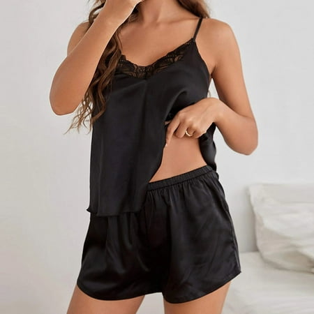 

Ykohkofe Womens Sexy Lingerie Satin Pajamas Cami Shorts Set Nightwear Pajamas Set
