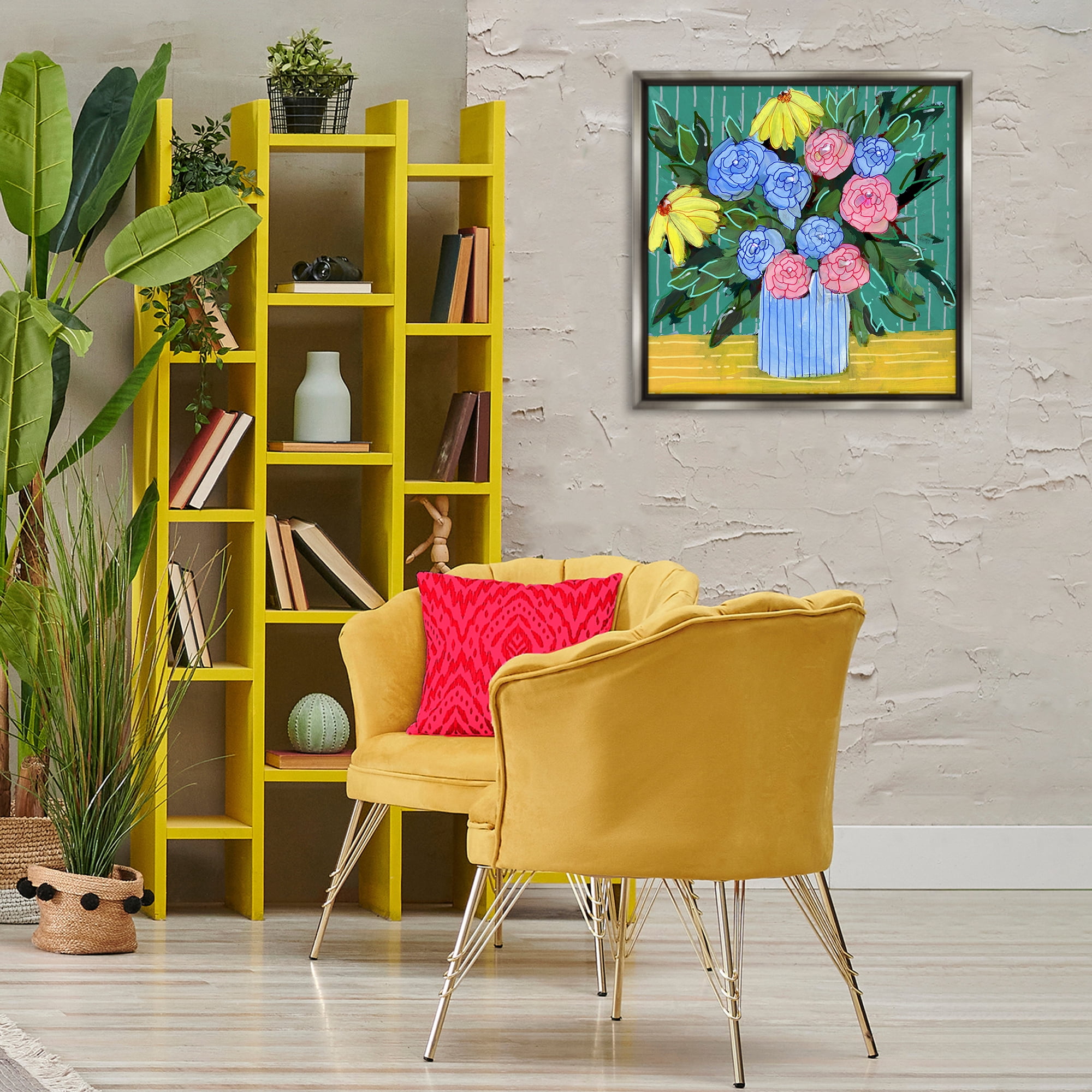 Stupell Industries Modern Style Blooms Plants & Flowers Painting Gray Floater Framed Canvas Art Print Wall Art, 25 x 25