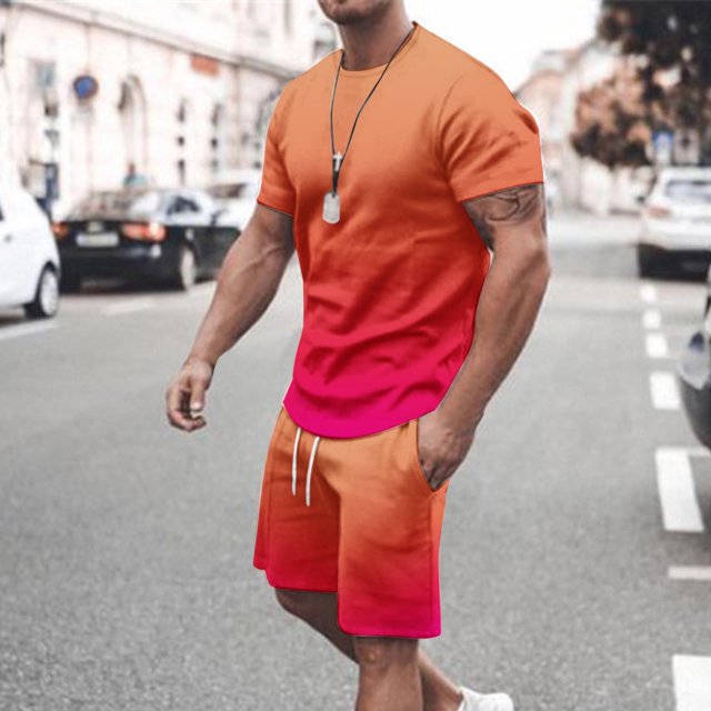 Mefallenssiah Chemises pour Hommes en Solde Chemise Décontractée à Col Rond Imprimé Manches Courtes et Shorts Ensemble