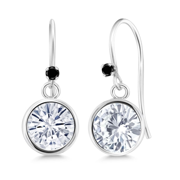 Gem Stone King 925 Sterling Silver Black Diamond Earrings Set with Moissanite (1.62 Cttw, Round 6MM)