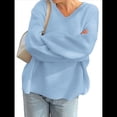 thumbnail image 1 of Suéteres de Cuello en V para Mujer, Suéteres Negros, Tops de Punto Básicos de Otoño con Dobladillo Alto y Bajo, Suéter Informal. Azul L, 1 of 7
