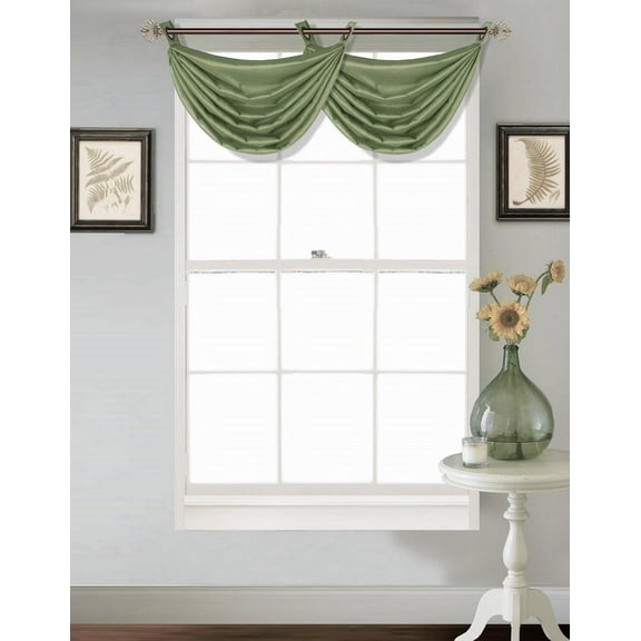 (V24) SAGE GREEN 1PC Elegant Faux Silk Swag Waterfall Bronze Grommets Dressing Valance, 55" X 24" Inch