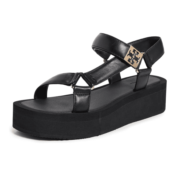 Tory Burch Women's Mellow Leather Platform Sandals, Perfect Black/Gold, 10