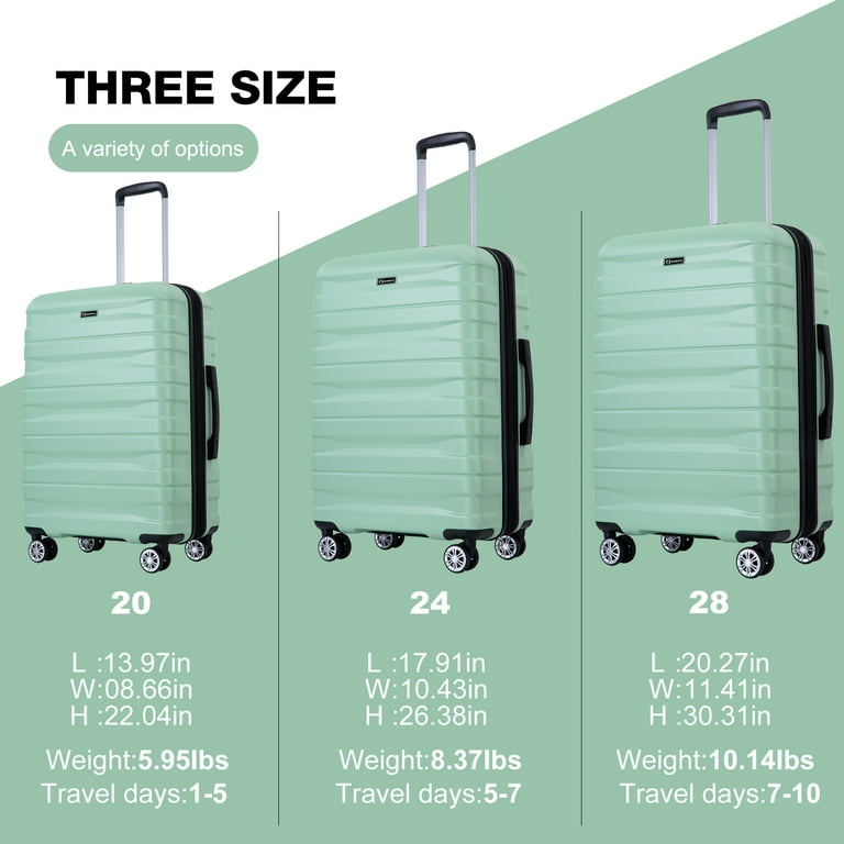 Tripcomp Hardside Luggage Set,Carry-on,Lightweight Suitcase Set of 3Piece with Spinner Wheels,TSA Lock,20inch/24inch/28inch(Sky Blue), Size: 21 25 29