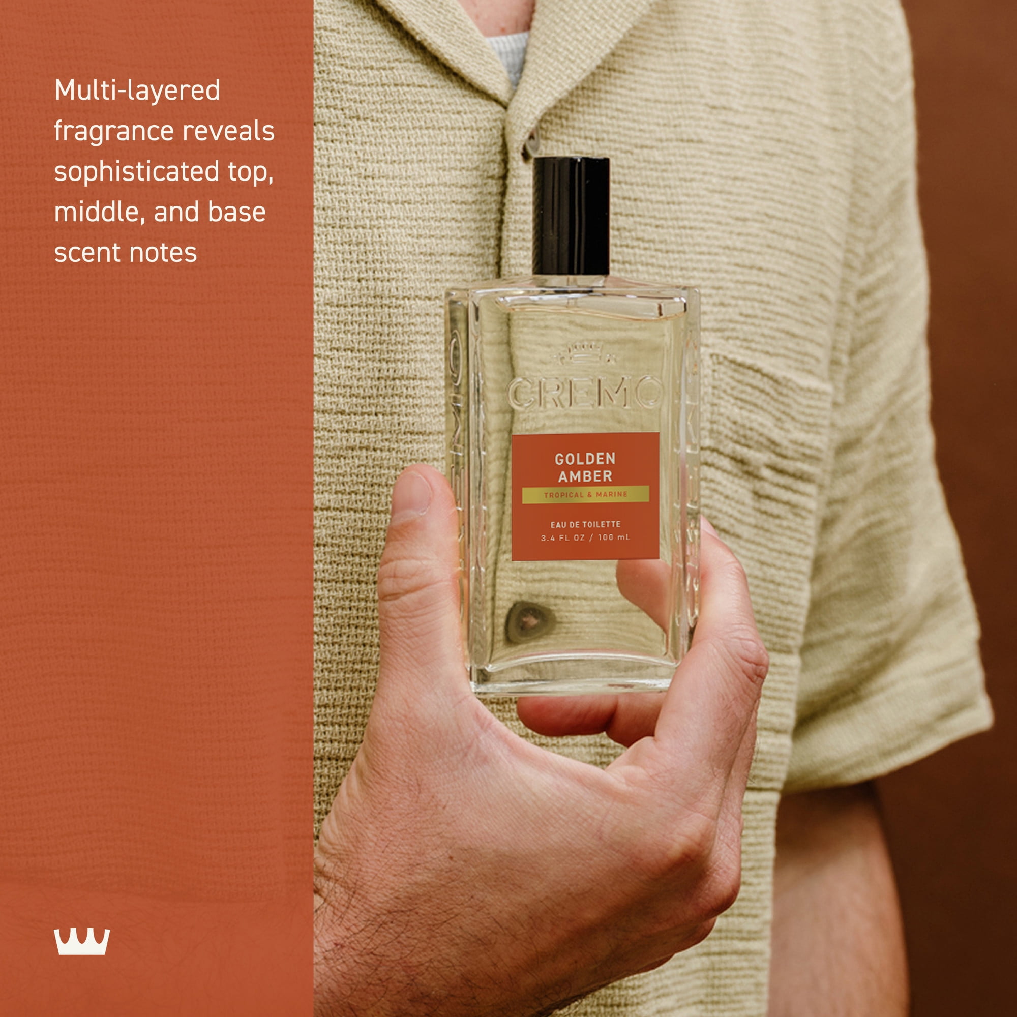 Cremo Men's Cologne Spray, Golden Amber, 3.4oz