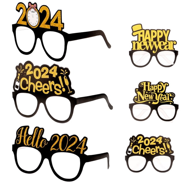 Phenofice 6Pcs Prop Glasses New Year Theme Shapes for Photo Props and Festival Accessories Assorted Color