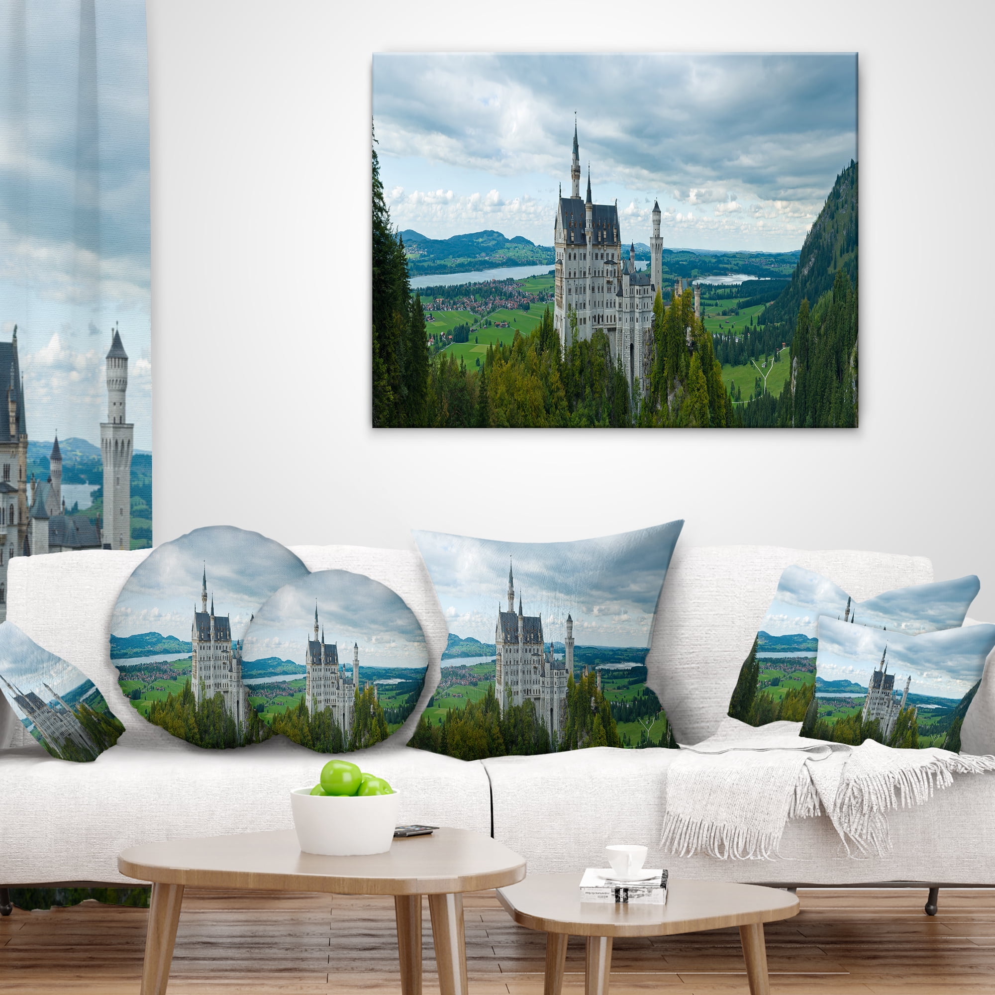 Designart Castle Neuschwan Landscape - Photography Throw Pillow - 18x18