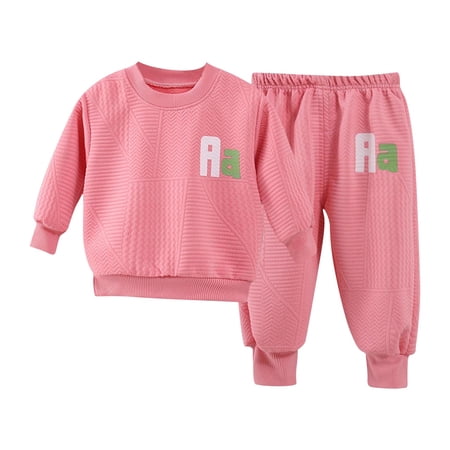 Girls Fall Clothes Set Crewneck Sweatshirt Pullover Printed Top and Joggers Pant Kids 2 Piece Cotton Outfits (6-7 Years Pink)