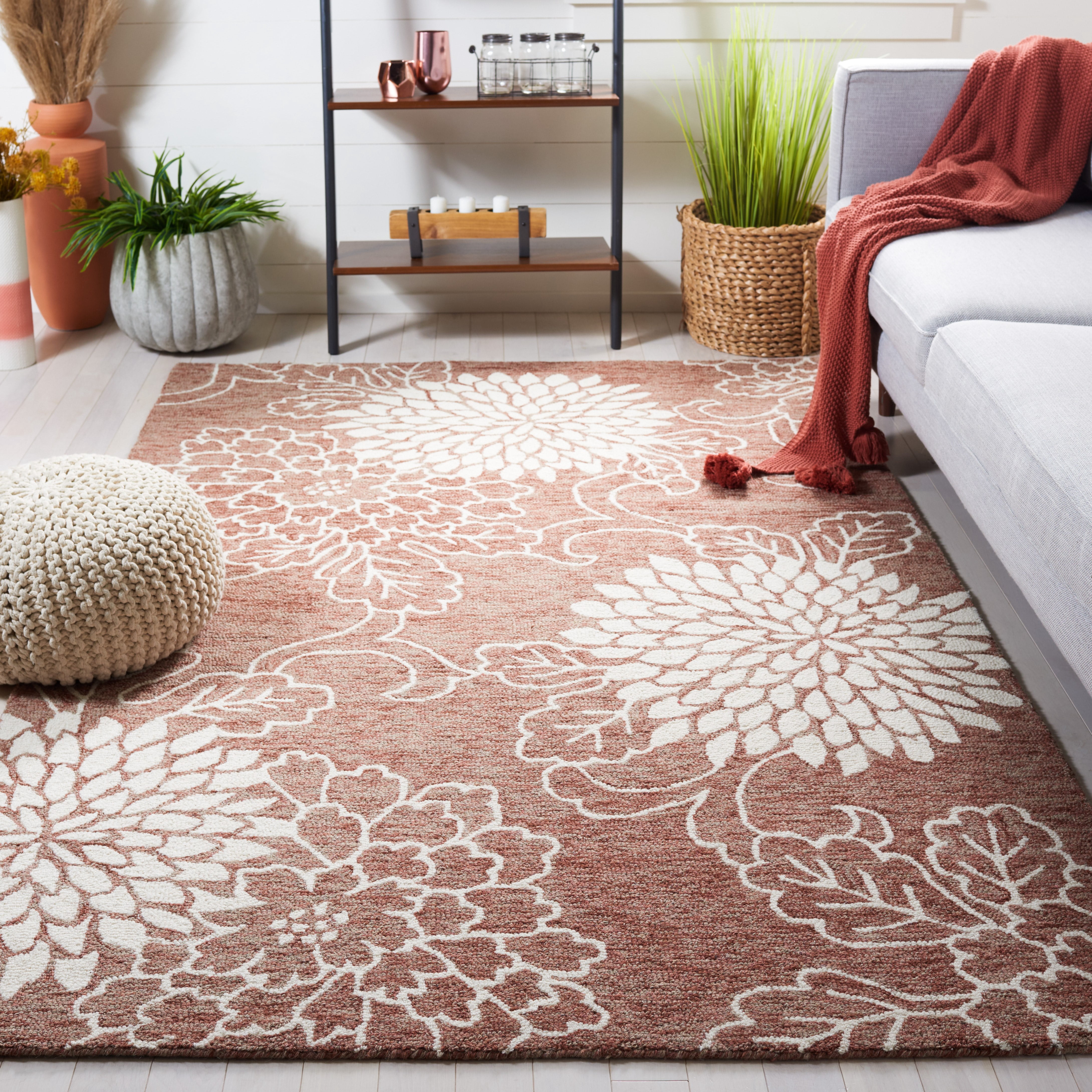 SAFAVIEH Jardin Clara Floral Wool Area Rug, Brown/Ivory, 8' x 10'