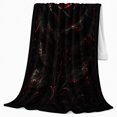 thumbnail image 2 of Single Black Rose With Crimson Beaded Petals, Cozy Flannel Blanket with ornate dark Floral Illustration Print, Housewarming Gift for Black Rose Enthusiasts, Home Decor for Bedroom and Living Room, 2 of 7