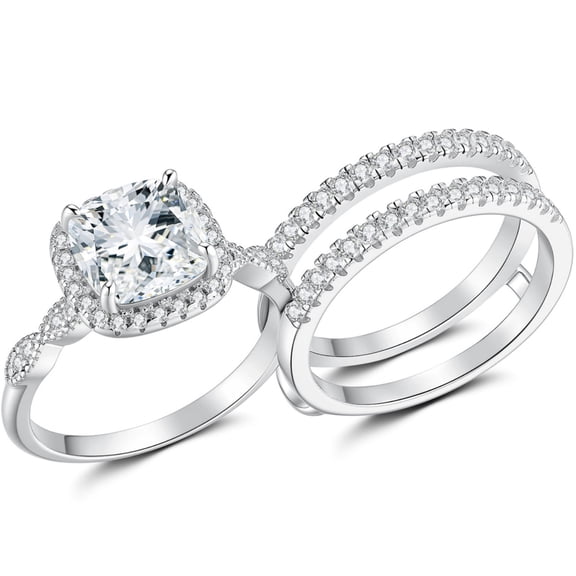 SFTING Engagement Rings for Woman 5A CZ Halo Wedding Rings for Women Silver Plated Size 9