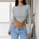 thumbnail image 4 of Top de otoño para mujer suéter a rayas de manga larga Tops ajustados con cuello cuadrado ropa de calle, 4 of 7