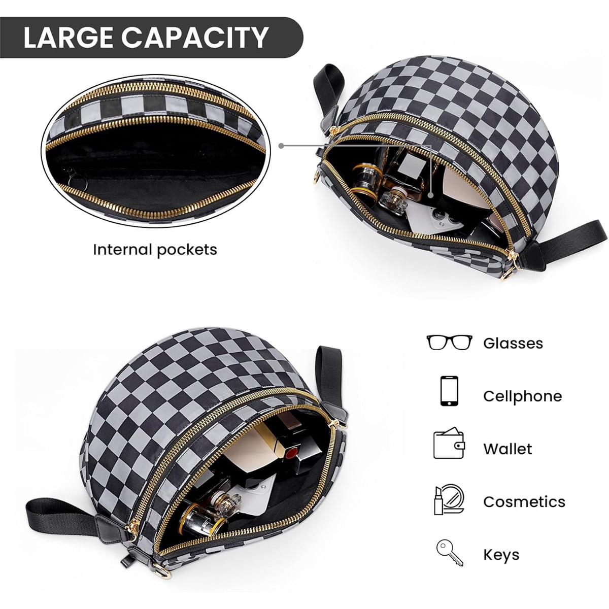 Luxury Checkered Crossbody Bag,Spacious Bum Bags for Women Nylon Crossbody Fanny Packs Checkered Purse Belt Wallet