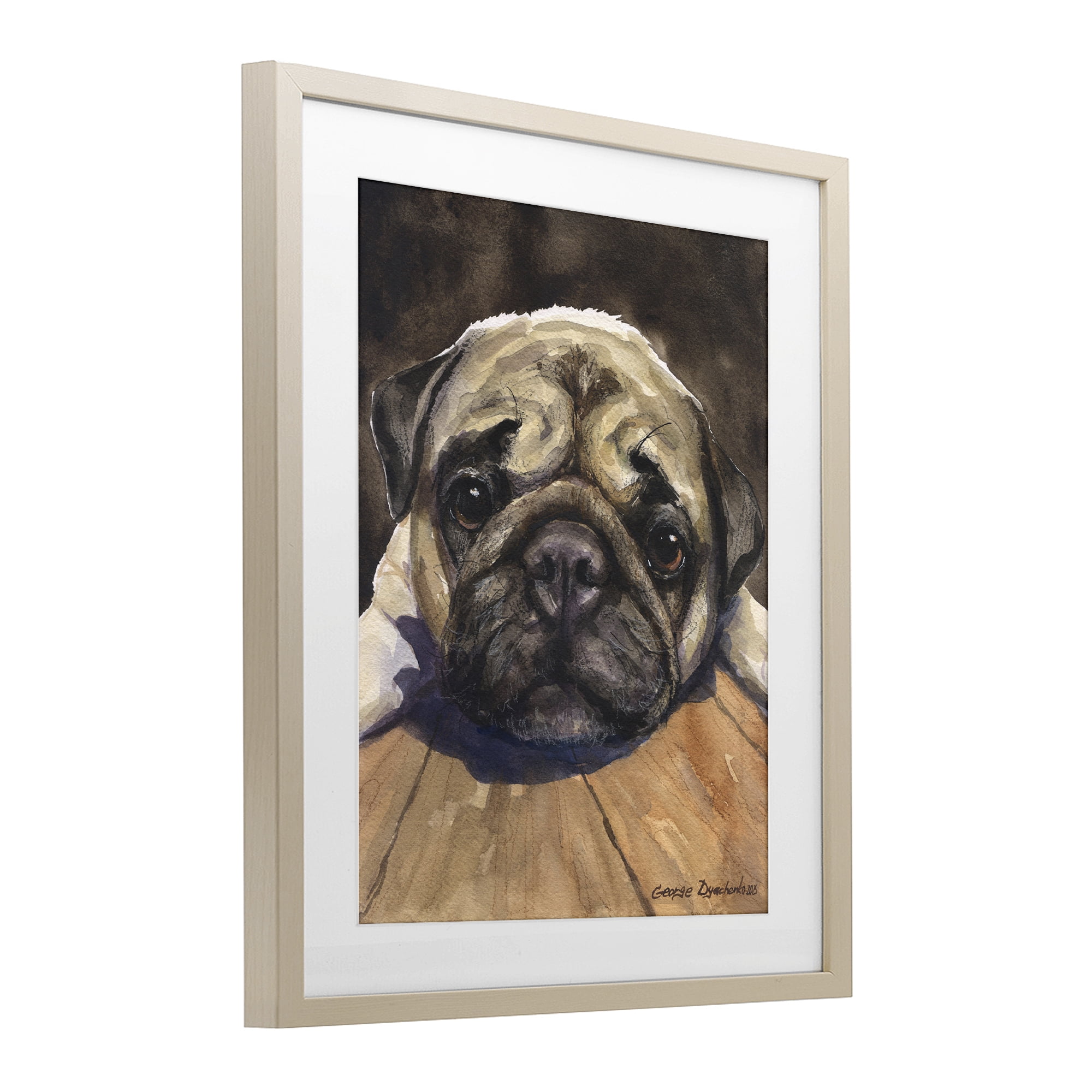 Stupell Industries Pug Soulful Portrait Birch Framed Print Under Glass, design by George Dyachenko