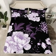 thumbnail image 2 of Manfei Retro Peony Bed Sheets 4 Pieces for Women Girls, Vintage Blossoms King Sheets, Tropical Floral Sheet Set, Black Purple Bedroom Decor, 2 of 7