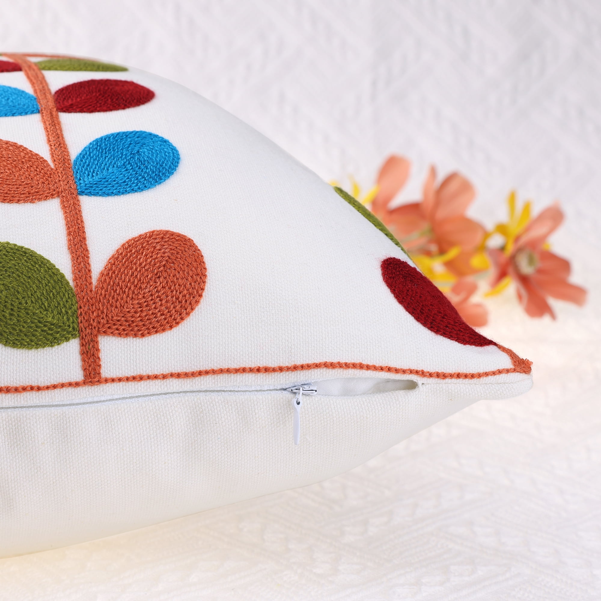 Unique Bargains Embroidered Square Couch Cushion Decorative Throw Pillow Covers (2 Count) Leaf 18" x 18"