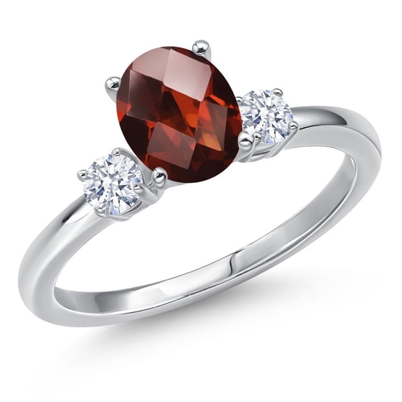 Gem Stone King 14K White Gold Red Garnet and White Zirconia Engagement Ring for Women | 1.75 Cttw | Oval Checkerboard 8X6MM | Gemstone January Birthstone | Size 5