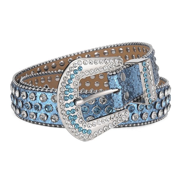 CSChome Jeans Wide Belt Women Men Jeans Belt Shining Rhinestones Unisex Leather Adjustable Hip Hop Punk Rock Style Belt