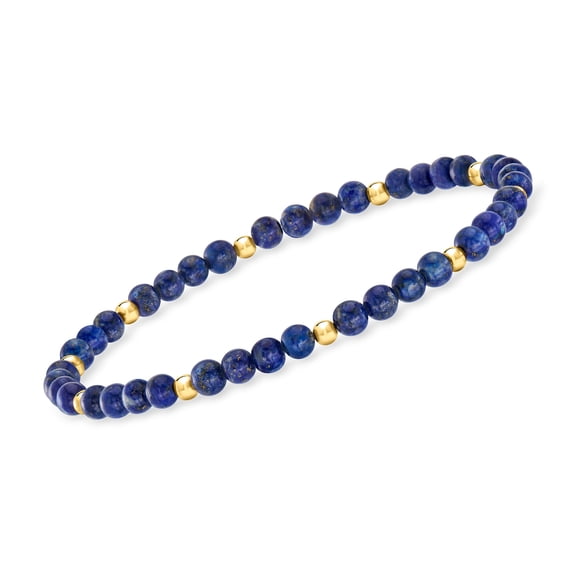 Pure Collection by Ross-Simons 4-4.5mm Lapis Bead Stretch Bracelet With 14kt Yellow Gold, Women's, Adult