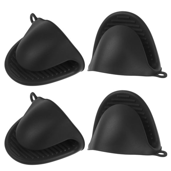 Unique Bargains 4pack Silicone Pot Holders Heat Resistant Silicone Mini Oven Mitts Pinch Pot Holders Finger Protector Black