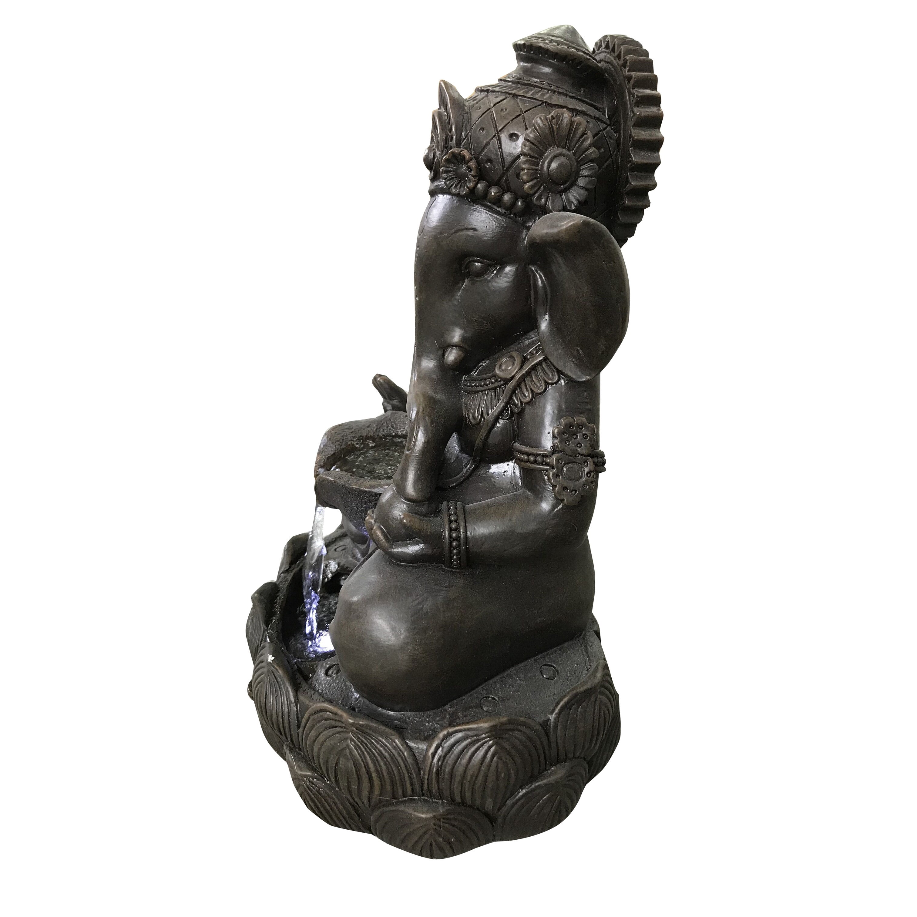 Bed Bath & Beyond 79554-M LED Lights Polyresin Lord Ganesh Sculptural Tabletop Fountain, Brown