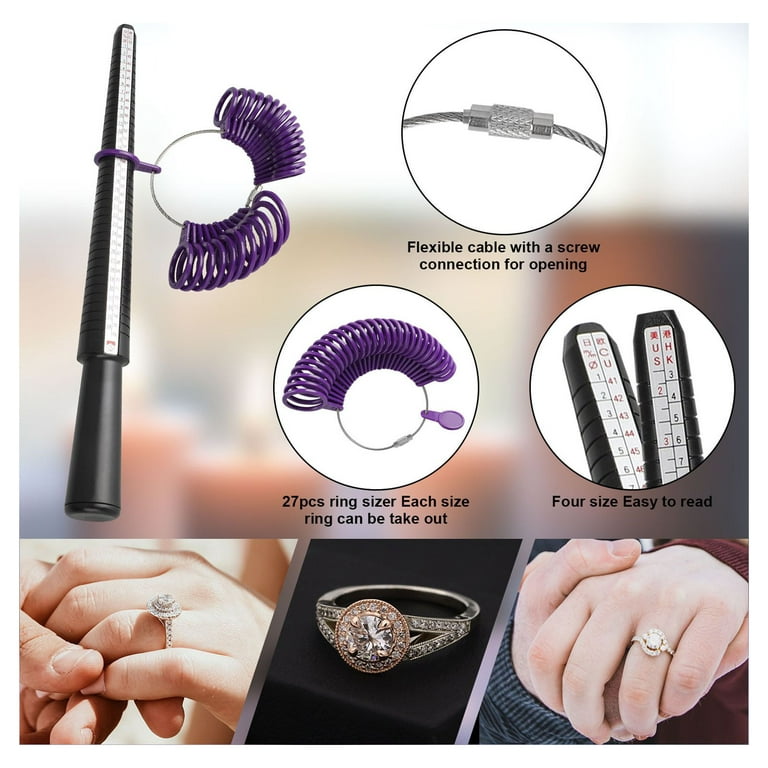 Ring Size Measuring Tool With Metal Ring Mandrel & Ring Sizer Guage, Four Size  Ring Stick Jewelry Mandrel And Ring Gauge Finger Sizing, Men Women Blac