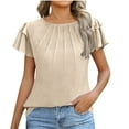 thumbnail image 2 of Womens Tops Elegant Dressy Casual Business Work Blouses Short Ruffle Sleeve Crew Neck Cute Summer Shirts Trendy Outfits, 2 of 6
