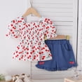 thumbnail image 2 of TOWED22 Baby Girl 2 Piece Clothing Cute Short Sleeve Crew Neck Shirt Tee + Shorts Soft Summer Outfits Toddler Sets(Red,6-7 Y), 2 of 7