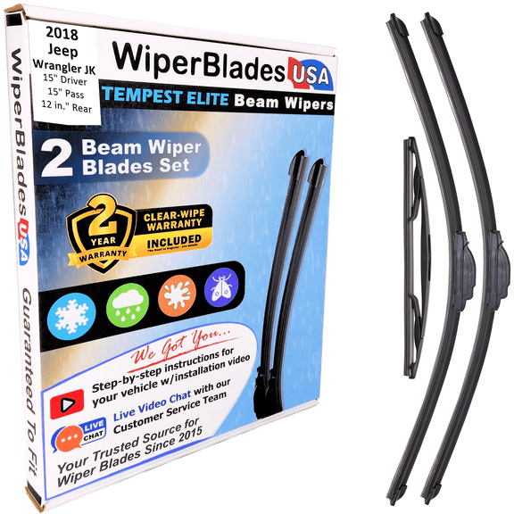 2018 Jeep Wrangler JK Beam Wiper Blades Wipers w/2yr Warranty (Set of 3) w/Rear Wiper