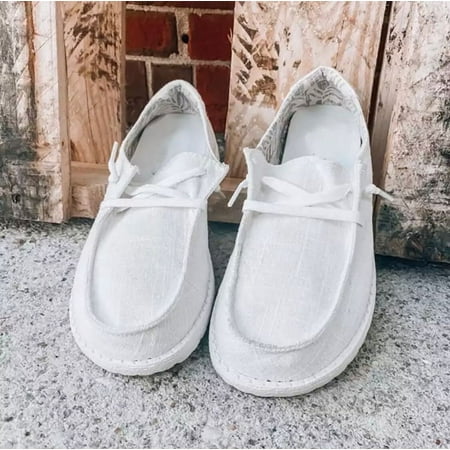 Women s Non-slip Loafers Lightweight Casual Canvas Shoes Lace-up Boat Shoes Ladies Outdoor Lightweight Hiking Casual Shoes