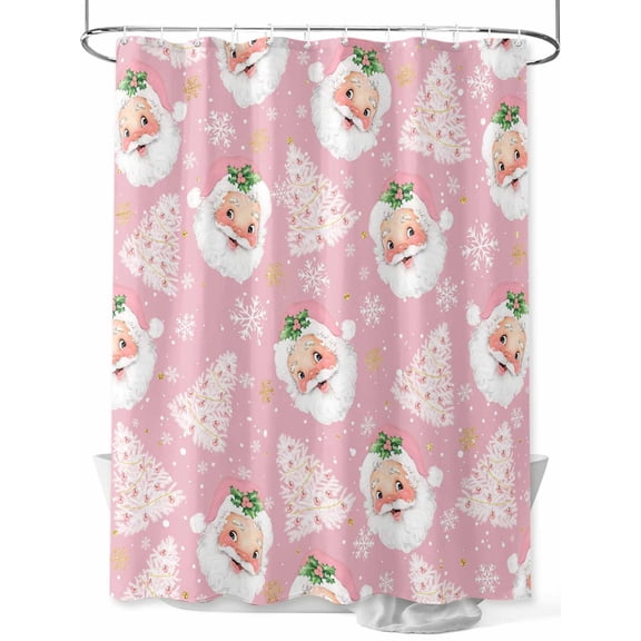 Christmas Santa Claus Shower Curtain Set ,Waterproof Fabric Shower Curtains Christmas Tree Winter Snowflakes Pink Shower Curtains for Bathroom,Bathroom Decor 36"x72"