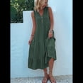 thumbnail image 4 of Vestido Informal para Mujer, Sin Mangas, Cuello en V, Botones, para Playa, con Volantes Escalonados, Falda , Vestidos Midi. Verde L, 4 of 9
