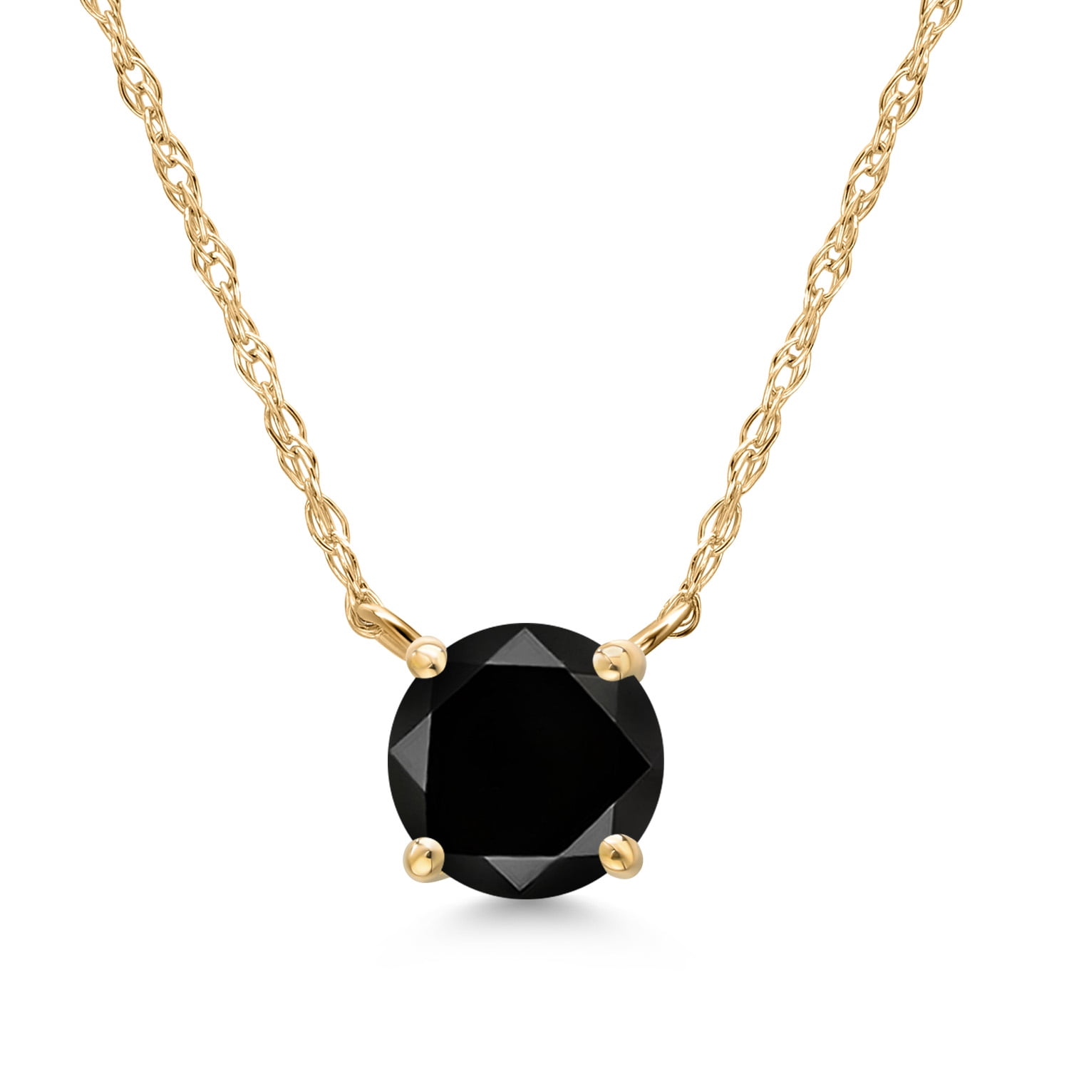 Gem Stone King 14K Yellow Gold Black Diamond Pendant Necklace for Women | 1.80 Cttw | Gemstone April Birthstone | Round 7MM | With 18 inch Chain