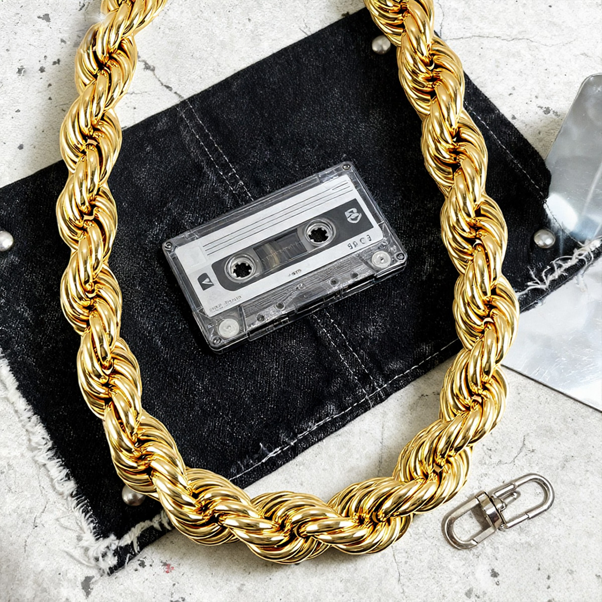 Hip Hop Big Gold Rope Copper Tube Twist Chain Necklace, 30 Inch Heavy Rope Design, 80s/90s Party Vintage Bling Jewelry for Men and Women