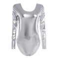 thumbnail image 6 of larppty Women's Shiny Metallic U Neck Long Sleeves Gymnastics Ballet Dance Leotard Bodysuit（Silver， M）, 6 of 9