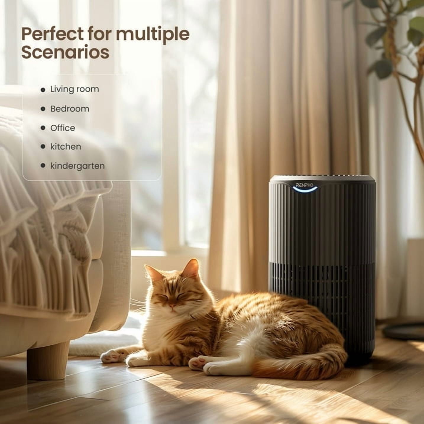 RENPHO HEPA Air Purifier for Large Room up to 1400 Sq.ft, Air Purifier for Allergies and Asthma with Sleep Mode, Remove 99.9% Smokers, Dust, Pet Hair, Odors, Pollen, Model HAU02-Black