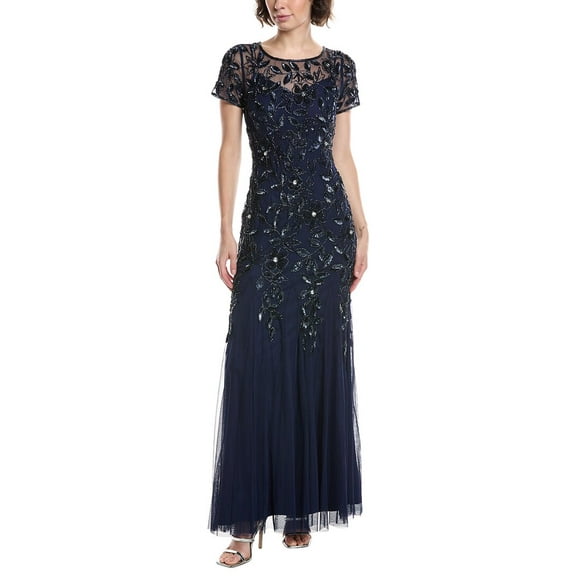 Adrianna Papell womens  Bead & Sequin Maxi Dress, 8, Blue