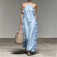 thumbnail image 2 of Women's Halter Neck Maxi Dress, Sexy Open Back Ruffle Beach Sundress, Boho Long Flowy Vacation Dress, Elegant Sleeveless Swing Gown for Pool Party, S-2XL, 2 of 5