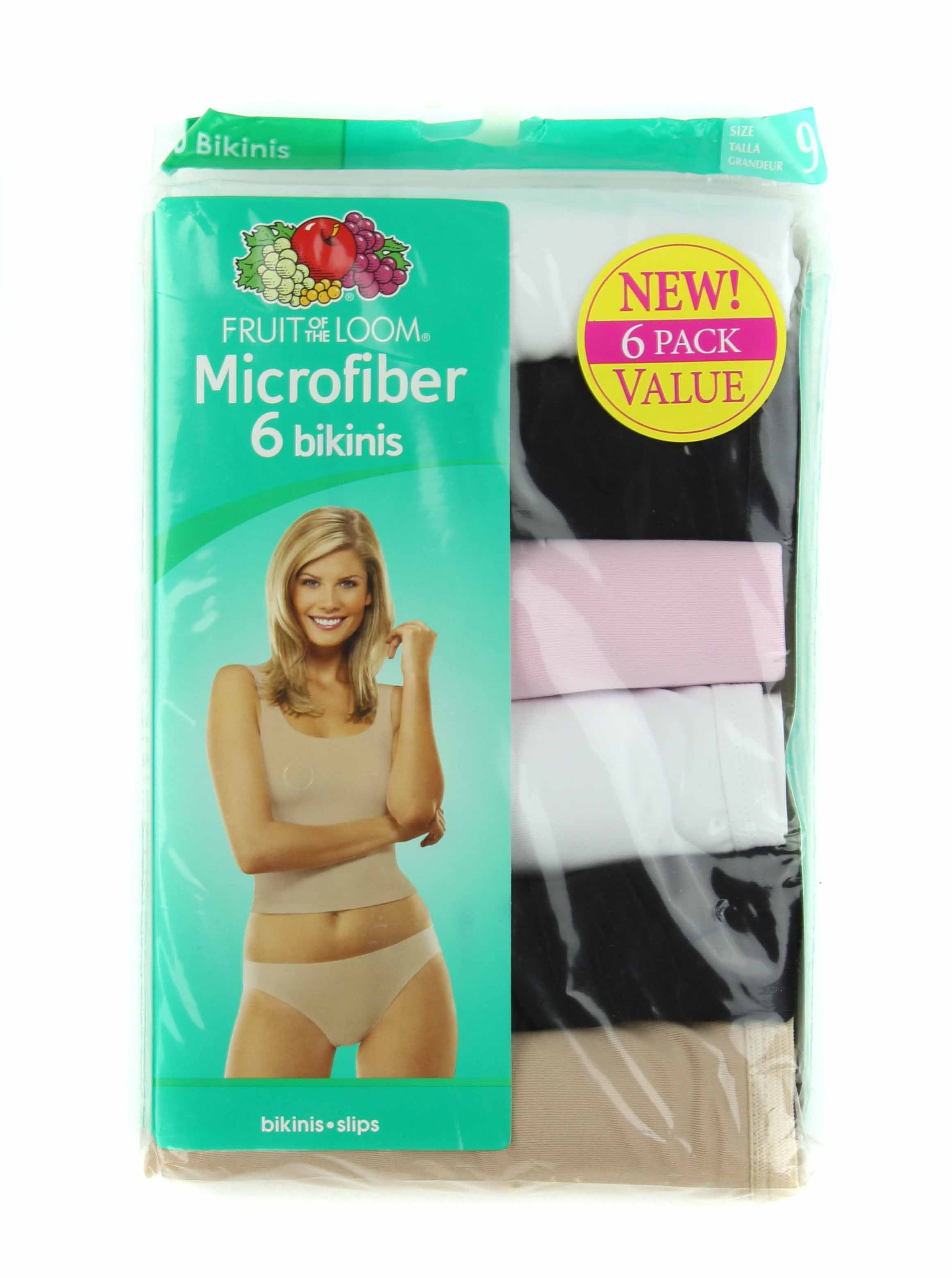 Fruit of the Loom Women's 6 Pack Microfiber Bikinis Sizes 6,7,8,9