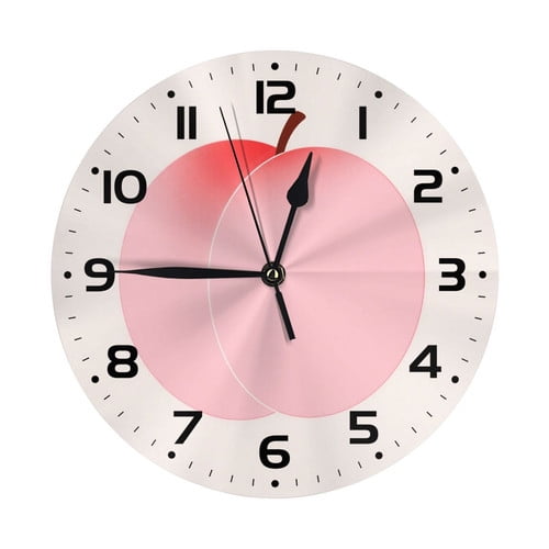Zhmjortal Peach Wall Clock, Silent Non-Ticking Kitchen Desk Decor Clock Battery Operated Quartz Analog Round Clocks 10 Inch for Bedroom Bathroom Living Room