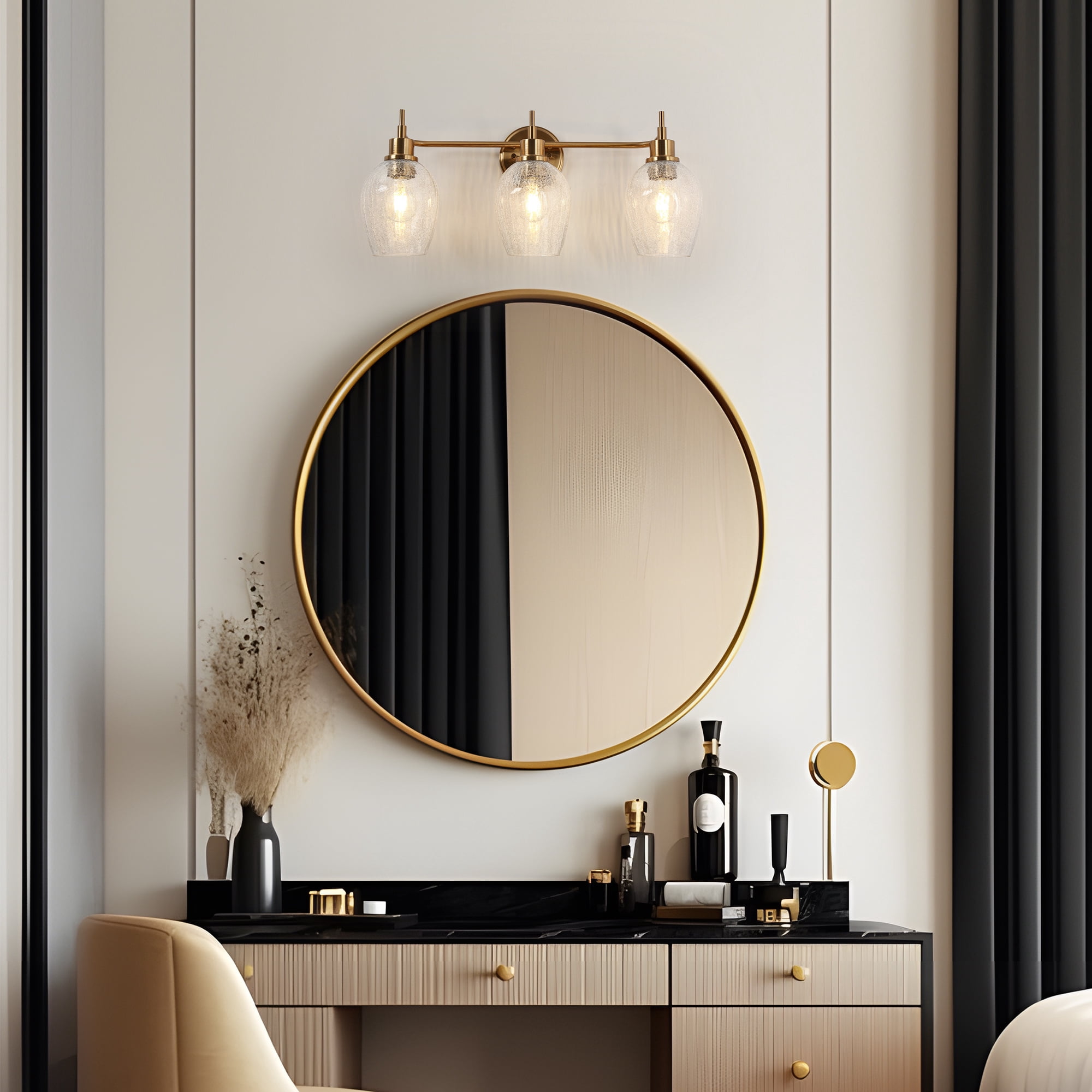 Mirabellisation Cracked Glass 23.6-in 3 Light Polished Gold Modern/contemporary Bathroom Vanity light