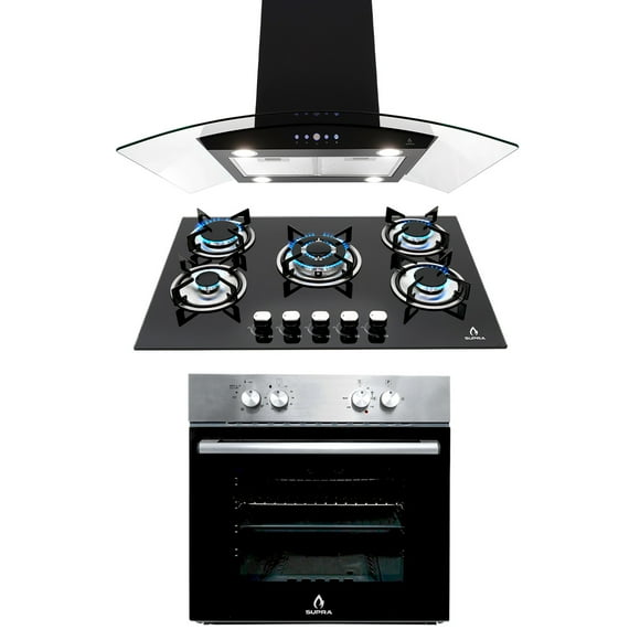 Tricombo Supra con Parrilla de Cristal Templado Campana de Isla y Horno Empotrable